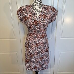 WRAP dress; autumn colours; 100% LINEN; women's size small